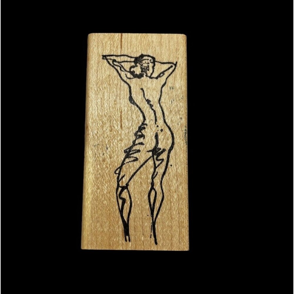 Vintage Wood Back Rubber Stamp Woman Figure Artistic Feminine